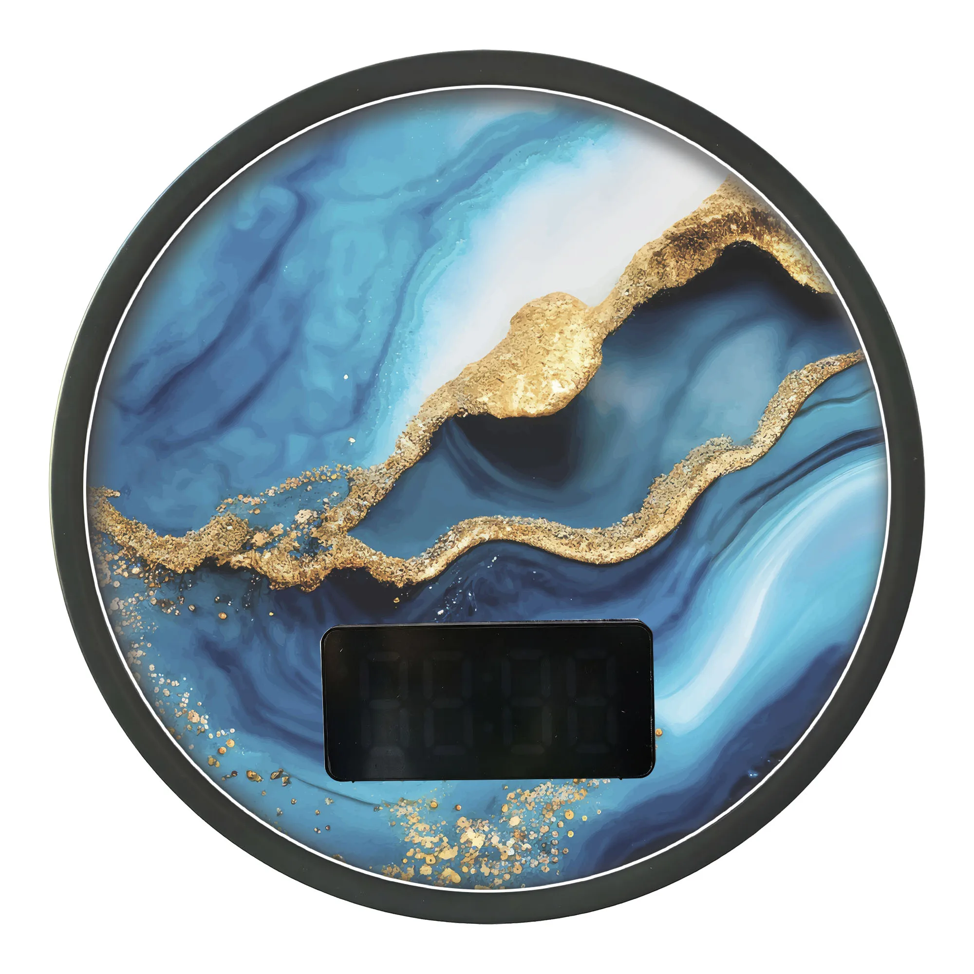 Blue Gold Marble Fluid Art LED Digital Wall Clock Luxury Interior Home Decor Modern Design Gentle Decorative Ambient Lighting