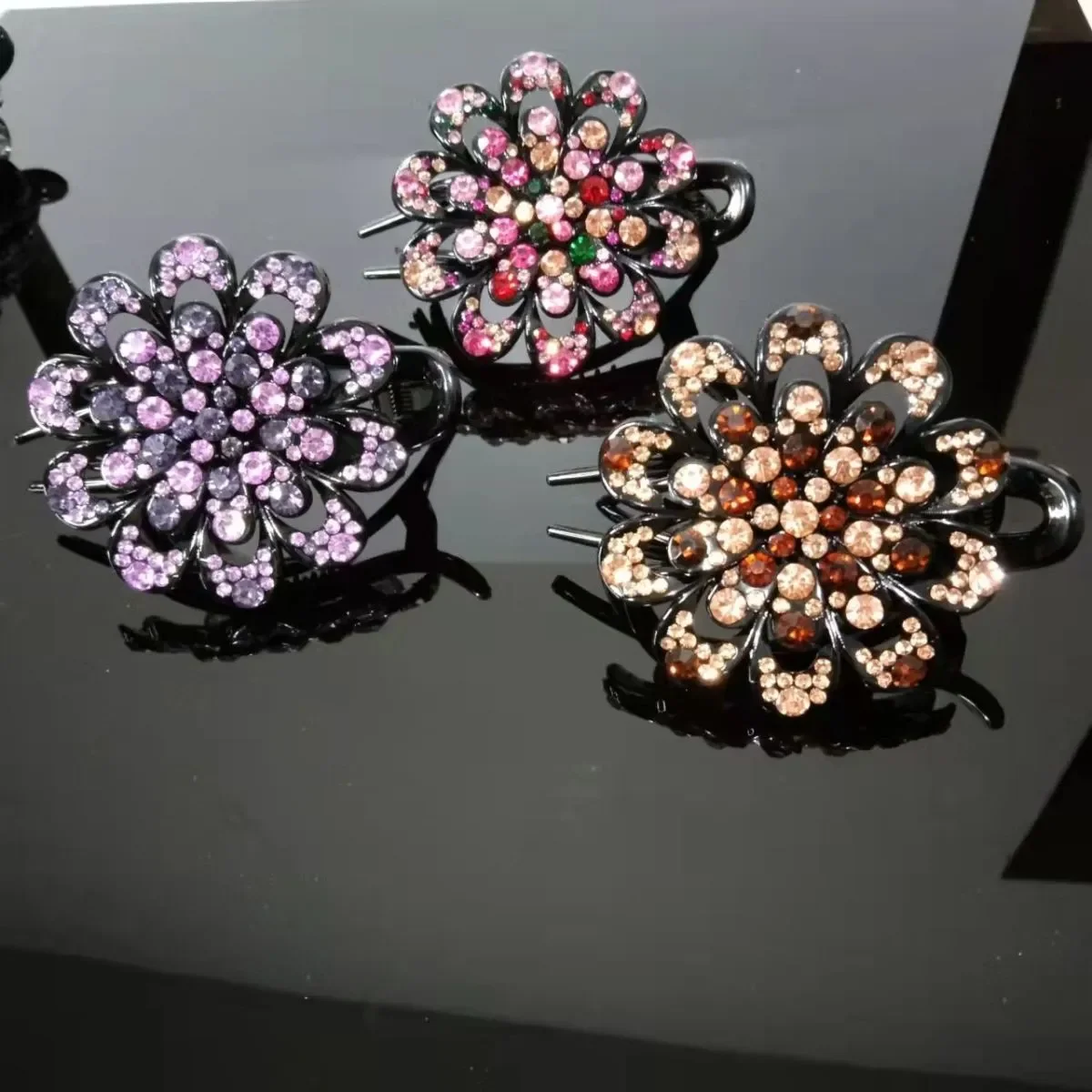 

Women Classical Rhinestones Crab Flower Hair Clips Female Hair Styling ToolsHairpins New Headwear Three Tooth Hair Accessories
