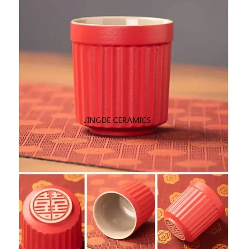 Exquisite Red Ceramic Tea Pot and Cup Set Custom Chinese Wedding Tea Set Handmade Ball Hole Filter Teapot Home Beauty Teaware