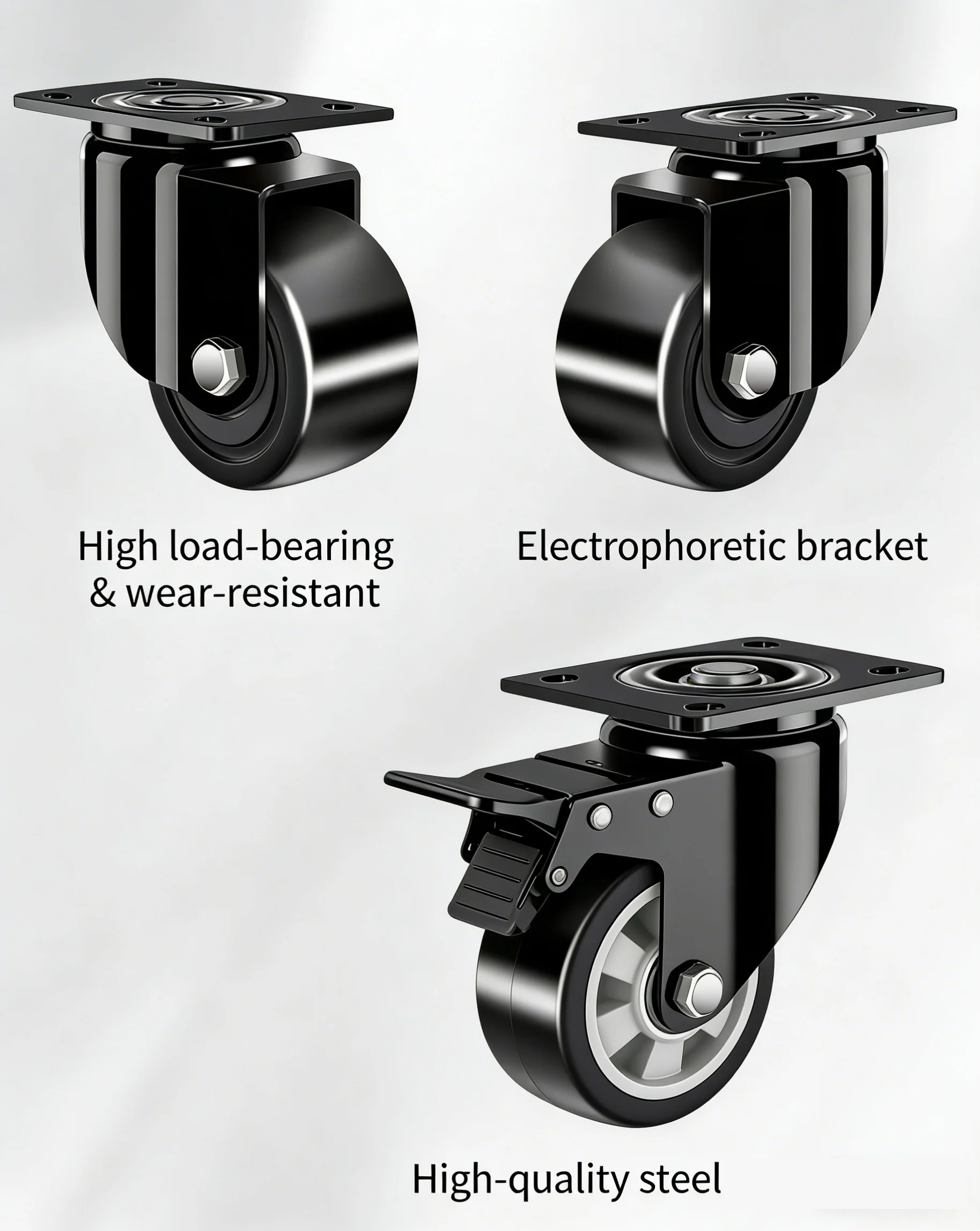

1 Pcs 2.5/3 Inch Heavy Duty Nylon Casters - Dual Brake & Bearings, Low-profile, High Load Capacity