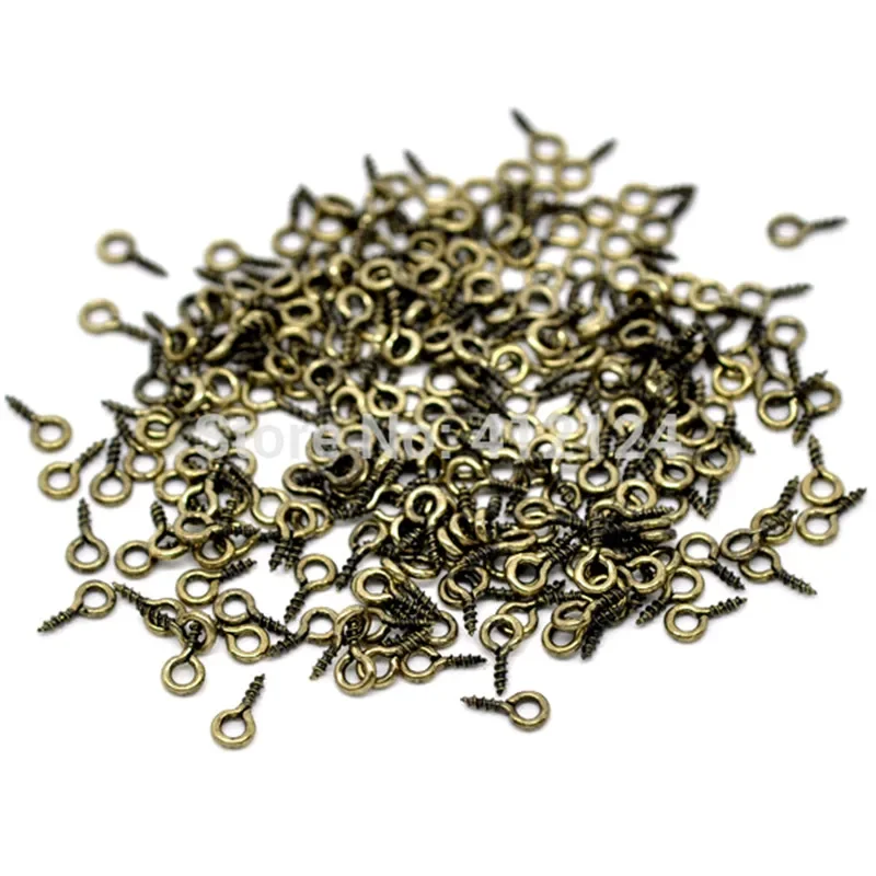

500Pcs Bronze Tone Screw Eye Alloy Bail Drilled Beads For Jewelry Diy Making Finding 8x4mm