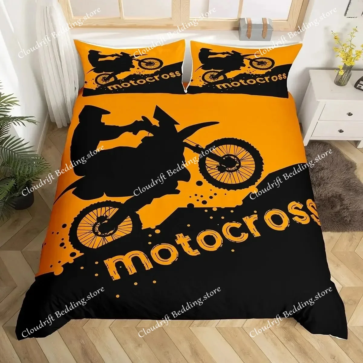 

Motocross Bedding Set Full Motorcycle Racer Comforter Cover Extreme Sport Duvet Cover Dirt Bike Motor Vehicles Biker Quilt Cover