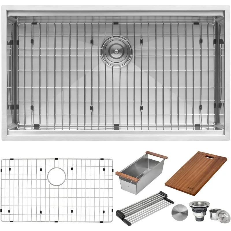 32-inch Workstation Ledge Tight Radius Undermount 16 Gauge Kitchen Sink Single Bowl - RVH8301