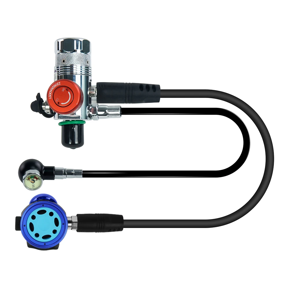 

THAISTONE M18*1.5 Scuba Tank Brass First-Stage Regulator with Extended Pressure Gauge and Al-alloy Second-Stage Regulator