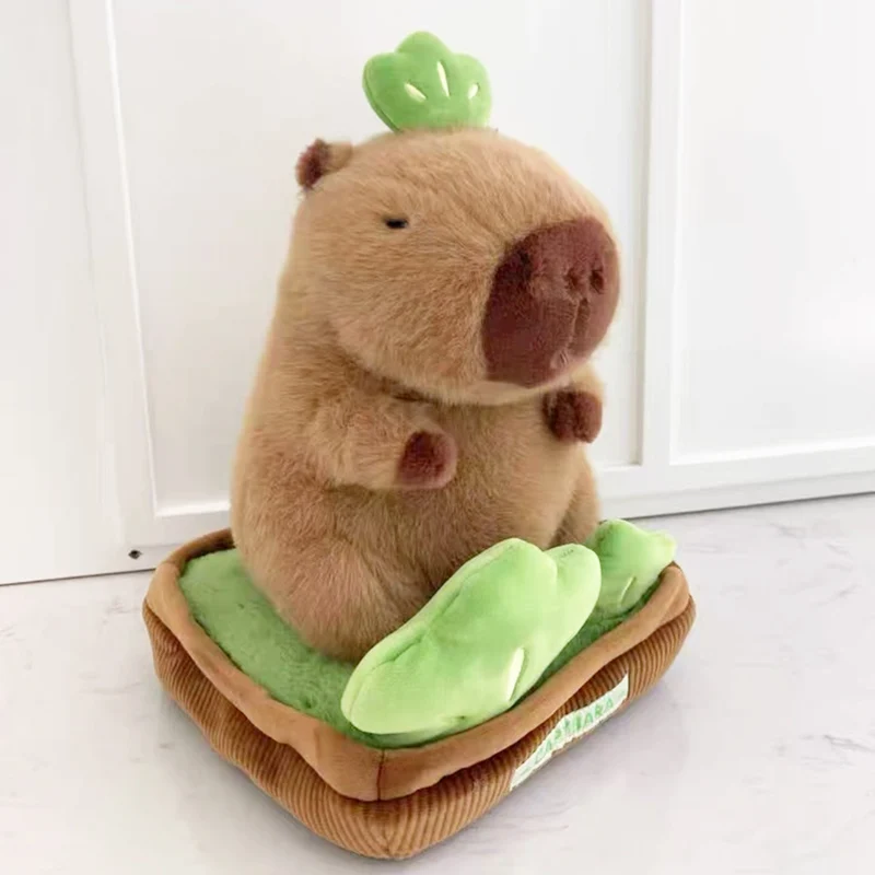 Peluche Capybara Kawaii 30 cm, style Cosplay Plante en Pot, avec motifs Pin, Banane, Citron, Trèfle à Quatre Feuilles, jouet et décoration d'intérieur