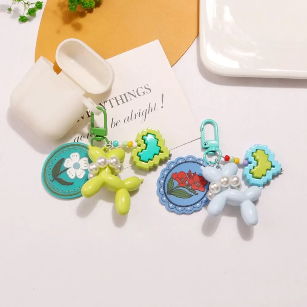 Unique Dog Balloon Puppy Keychain Pearl Acrylic Bow Key Ring Candy Color Key Buckle Korean Style Bag Charms Key Ring Ornaments