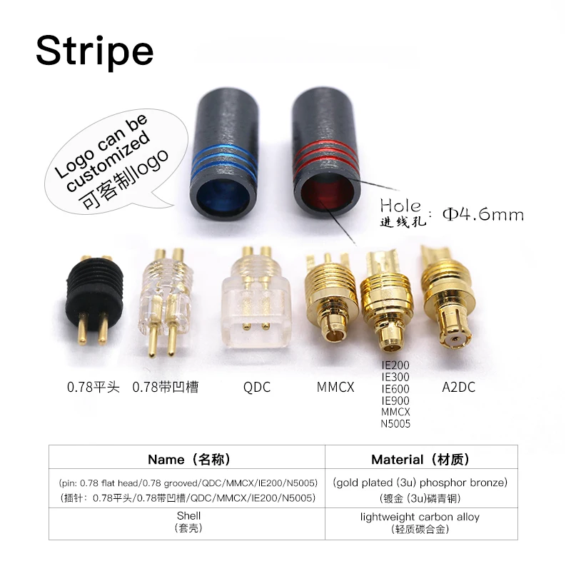 HAKUGEI Stripe DIY Custom Pin 0.78 Mmcx Qdc Flat 0.78 Ie200 Ie600 Ie900 A2DC N5005