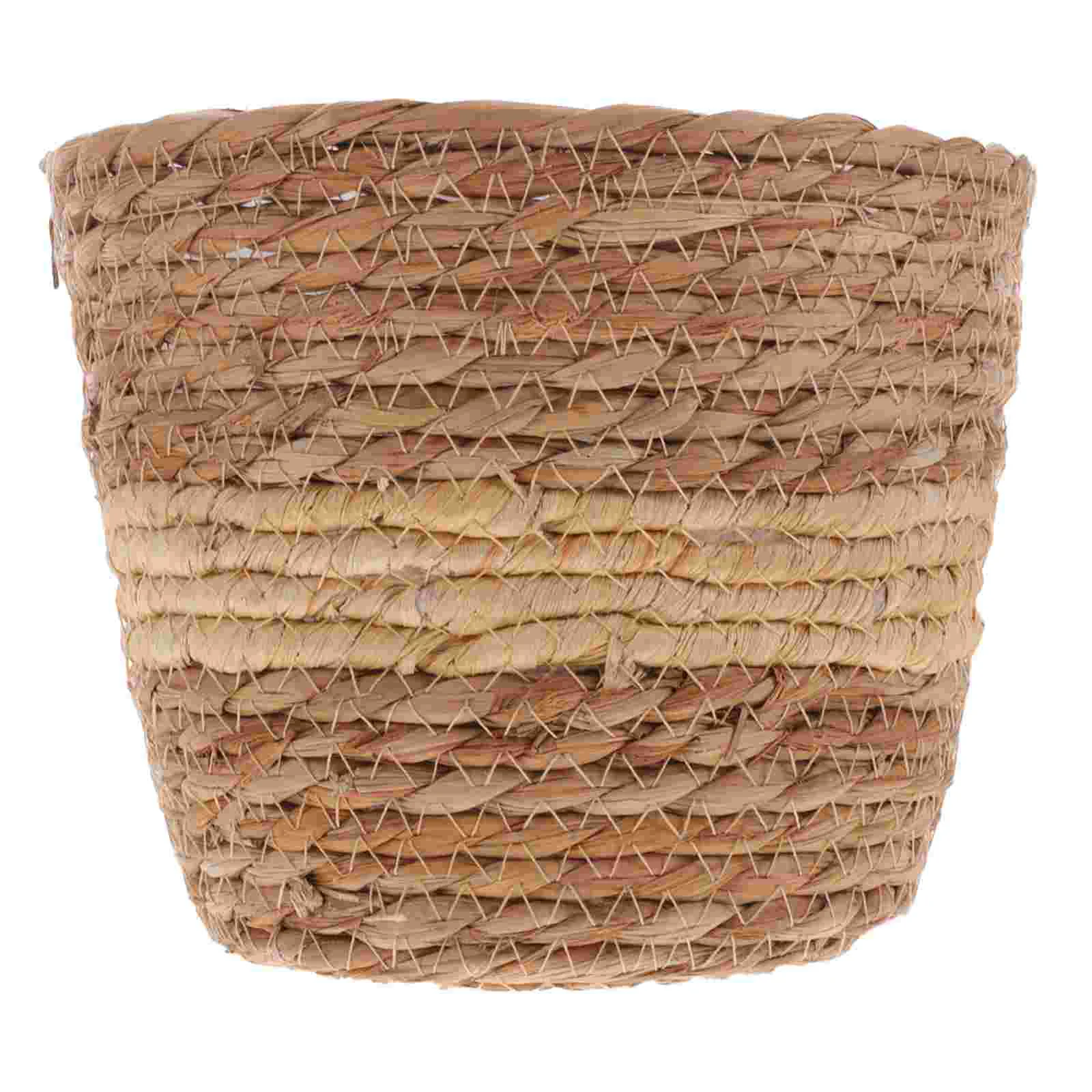 

Straw Flower Pot Plant Basket with Liner Woven Storage Hand-woven Holder Artificial