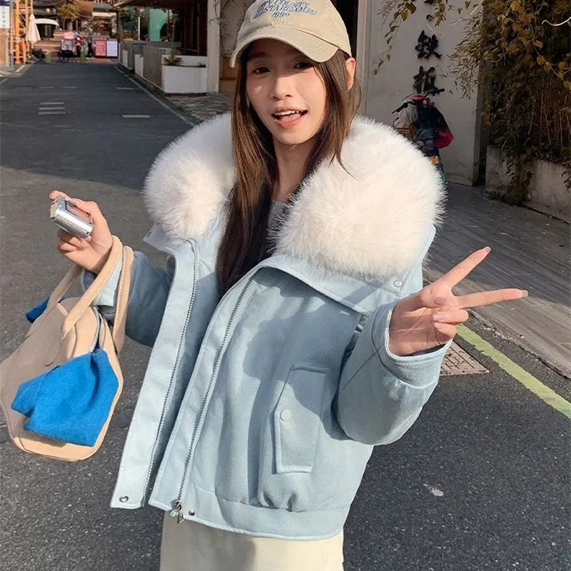 

New Winter Jacket Parkas Korean Short Down Cotton Coat Good-looking Big Fur Collar Windproof Coldproof Cotton Jacket Overcoat