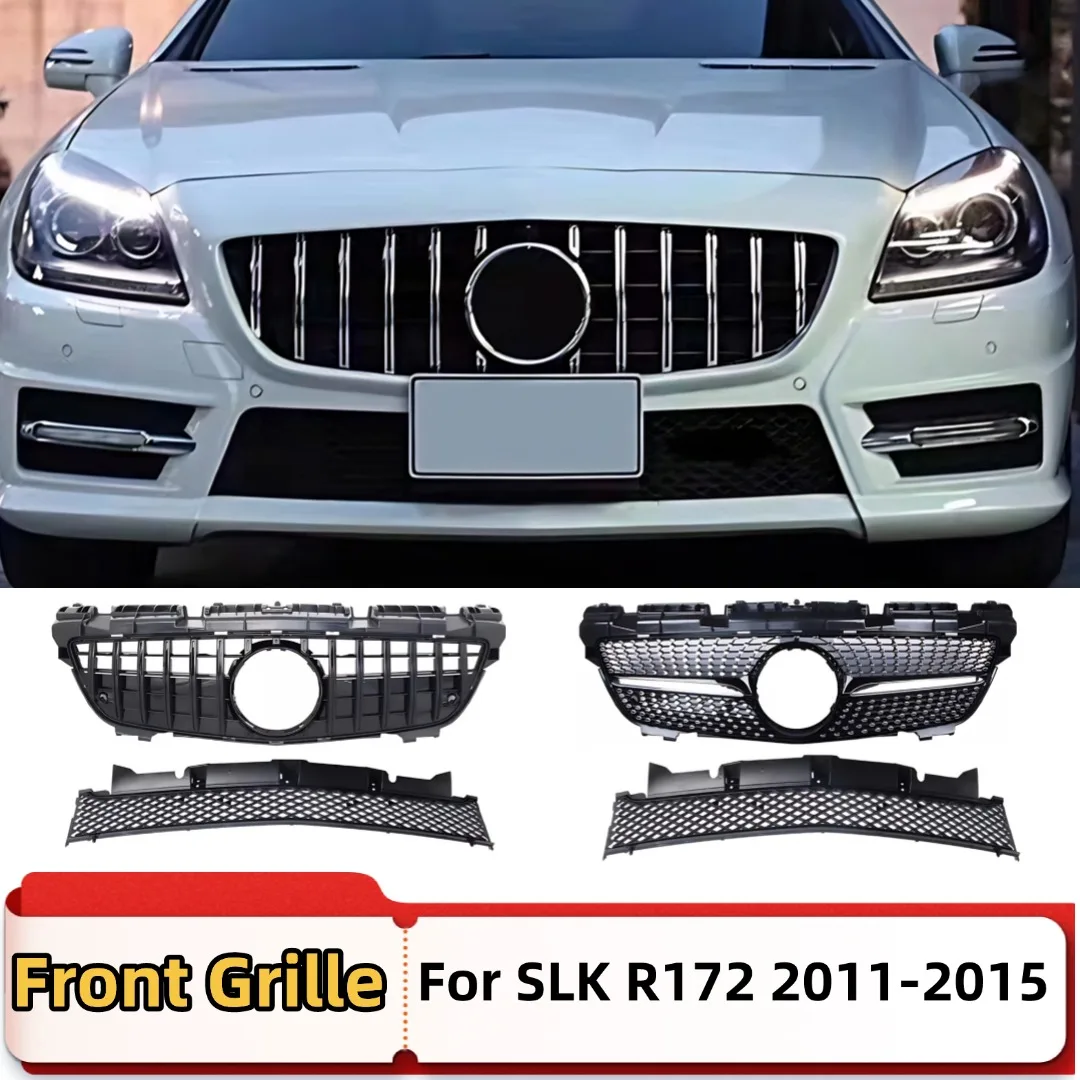

Front Mask Grid Inlet Grille Bumper Grill Middle Mesh Tuning Accessories For Mercedes Benz SLK R172 2011-2015 Diamond GT Style