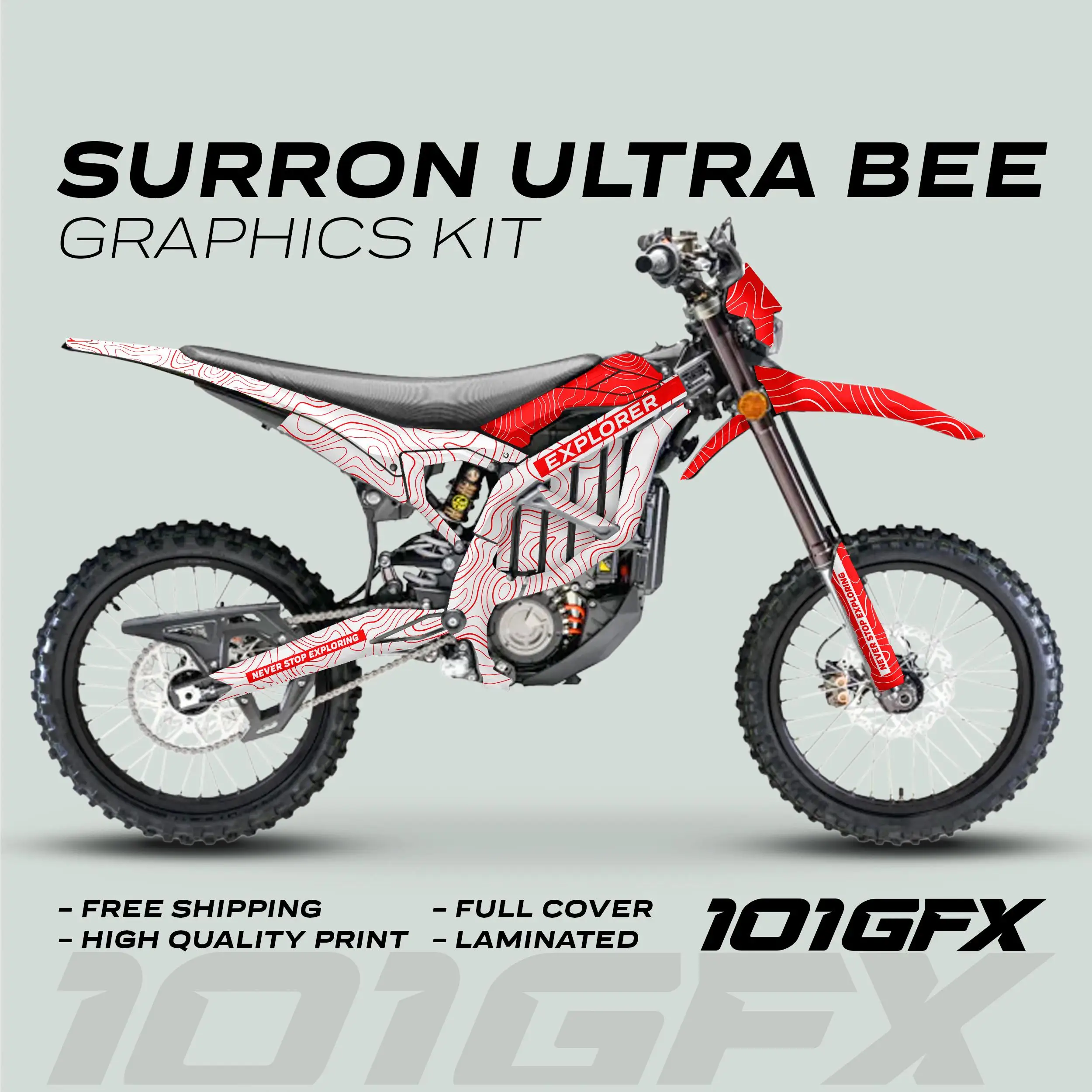 Graphics Kit EXPLORER WHITE RED Explore Altitude Decals Stickers Laminated eBike Decals Wrap Protection For Surron Ultra Bee