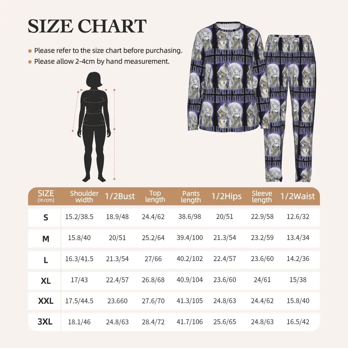Human By Chance Alpha By Choice Wolf Meme Round Neck Long Sleeve Nightgowns for Sleeping Sleepshirts Women Soft Pajama Long Pant