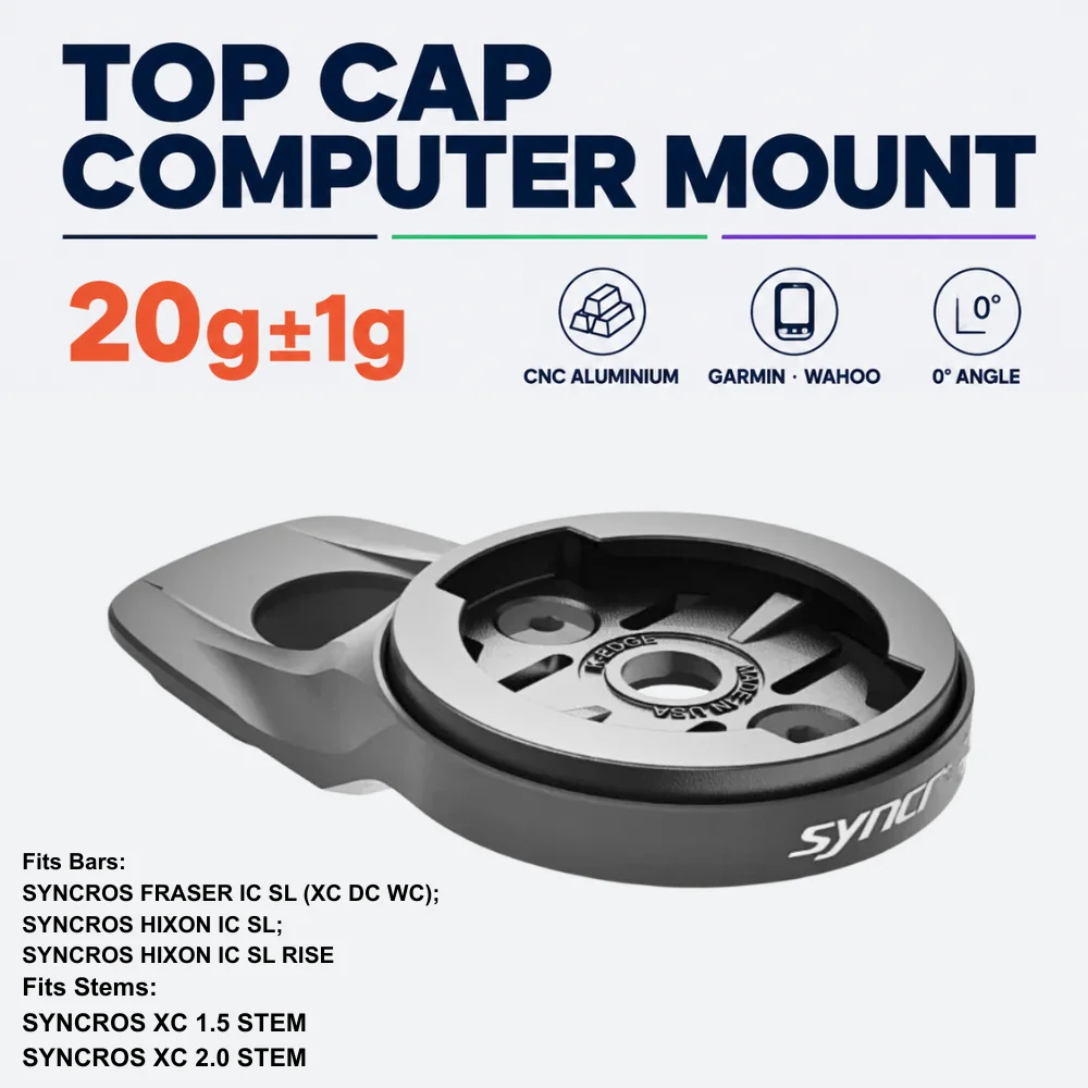 Syncros 0° Top Cap Computer Mount for Garmin Wahoo,  20g, Fits Syncros FRASER IC SL HIXON IC SL, XC 1.5/2.0