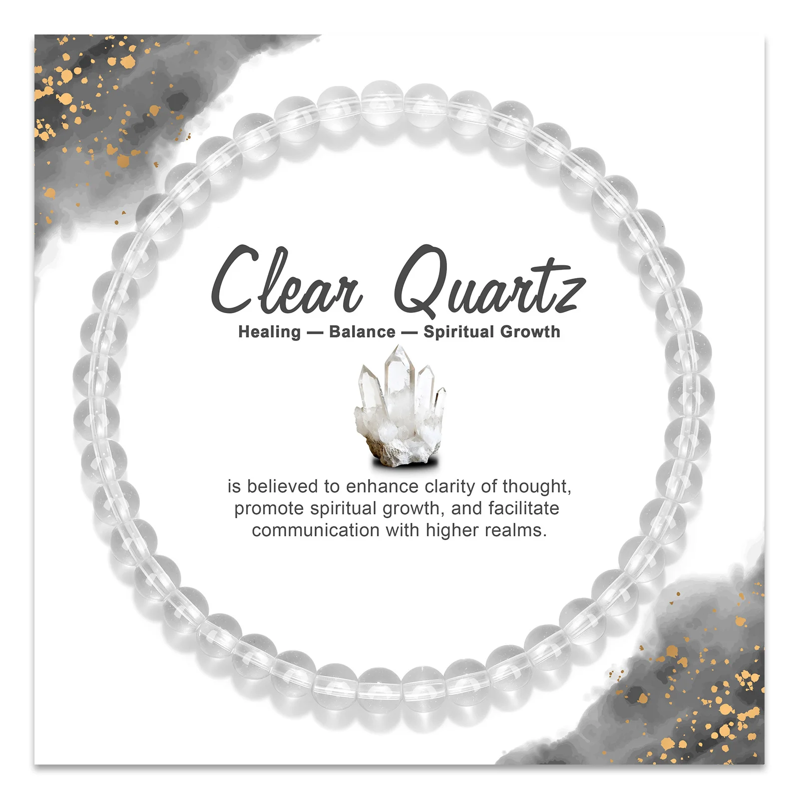 Bracelet en quartz clair naturel de 4 mm, bracelet extensible à perles rondes lisses pour femmes et hommes, bracelets énergétiques de guérison Reiki avec carte