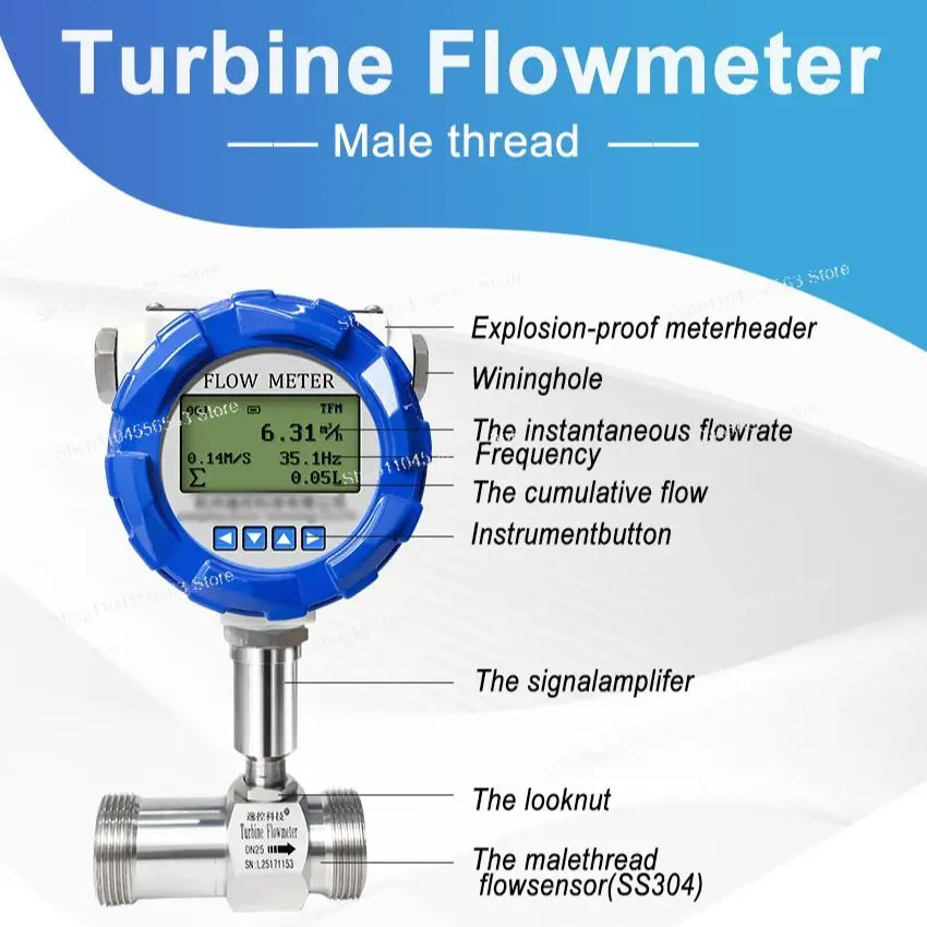 High Accuracy Turbine Flow Meter - LCD Digital Display SS304 with 4-20mA/RS485/Pulse Output