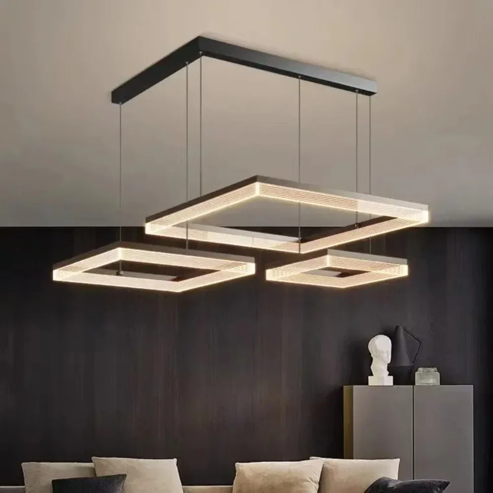 Nordic Black Square Dimmable Chandelier Lighting Living Room Led Pendant Chandelier Led Suspend Lamp Fixtures for Bedroom