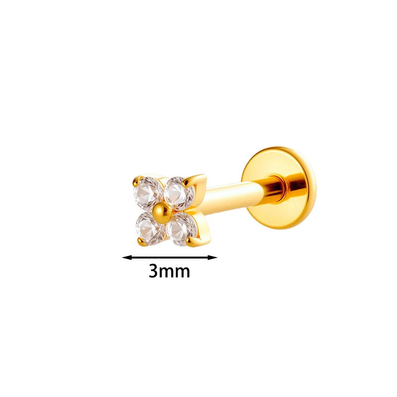 1 قطعة G23 التيتانيوم ثقب Labret الزركون الزهور الغضروف أقراط مسمار اللولب الزنمة الفص مسمار محارة شحمة ثقب الشفاه مجوهرات