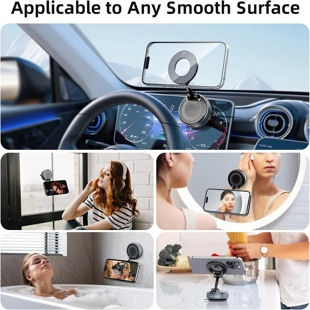 Magnetic Vacuum Car Mount Phone Holder Vacuum Suction Cup Car Phone Stand Universal GPS Navigation Stand for Car Smooth Surfaces image 6