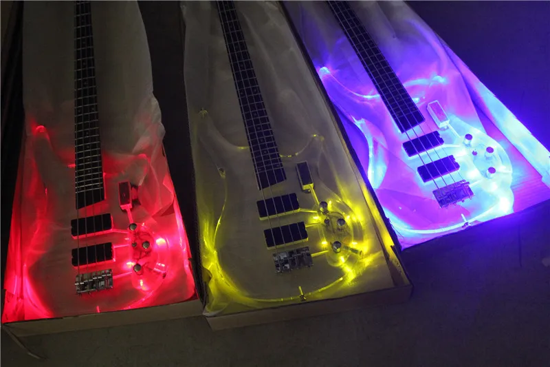 Organic Glass Electric With LED Body And Other Three Colors Available, Crystal Style Four String Bass