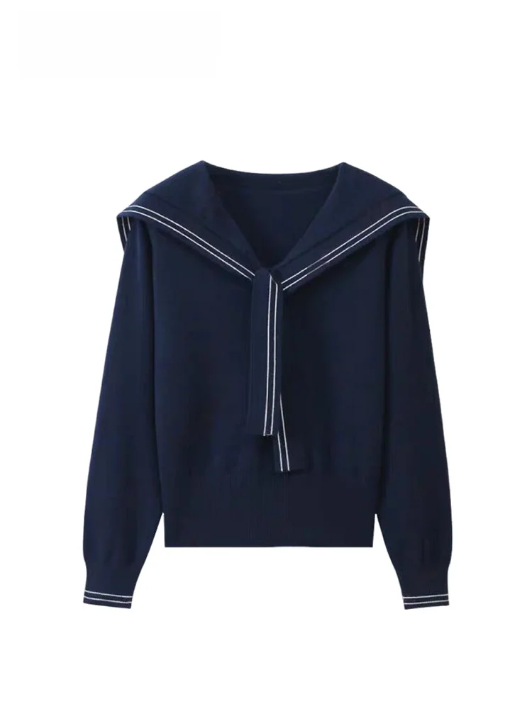 

Cara CLUB plus Size Long Sve Navy Collar T-irt Women Early Spring New Sle Hide Fat Look Slim Design Sense Top