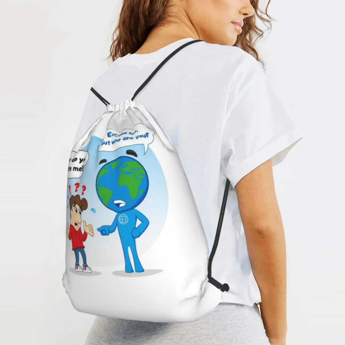 Representing A Dialogue Between A Person And Planet Earth Backpacks Casual Drawstring Bags Sundries Bag Book Bags for Man Woman