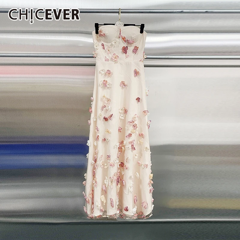 

CHICEVER абрикосовое платье с 3D цветами, женское свободное французское романтическое платье без рукавов с квадратным воротником, летняя мода