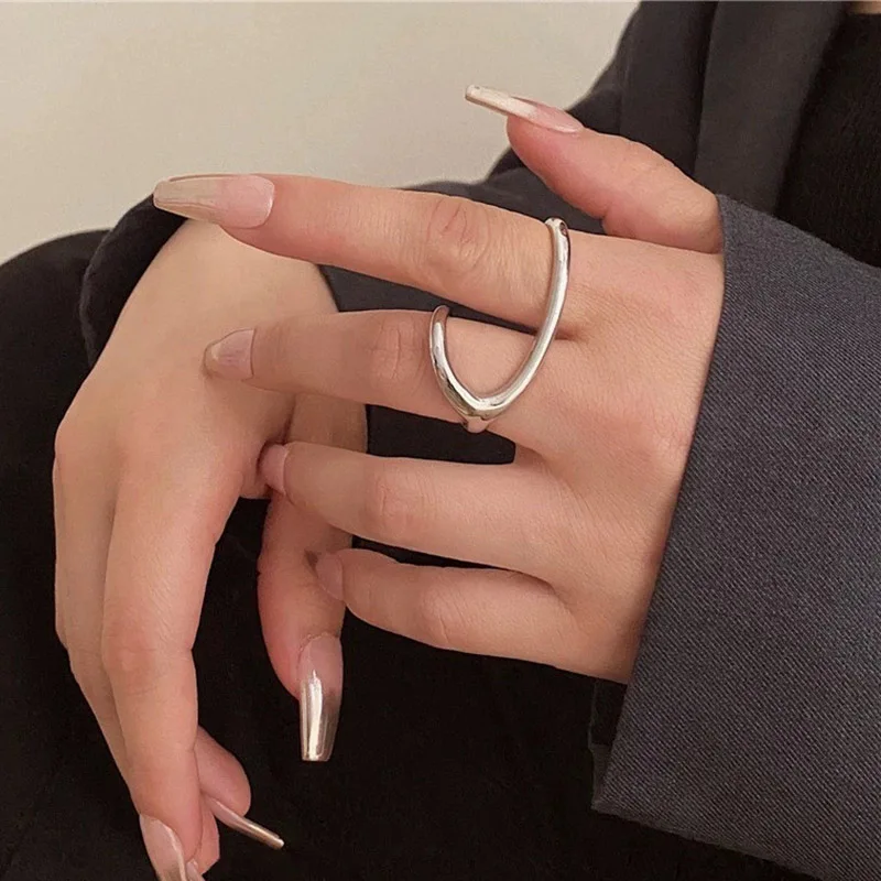 Mewanry Two-Finger Rings For Women Couples Minimalist Creative Vintage Trendy Personality Chic Birthday Jewelry Accessories Gift view 3