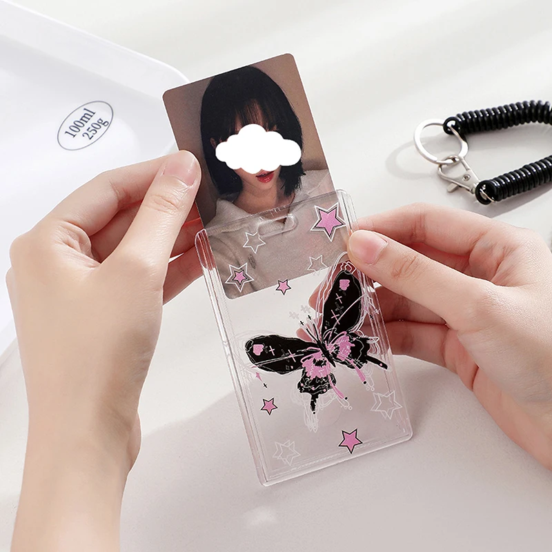 Acrylic Butterfly Hard Card Holder Three-Inch Decorative Protective Cover Student Keychain Star Chasing Small Card Pendant Set