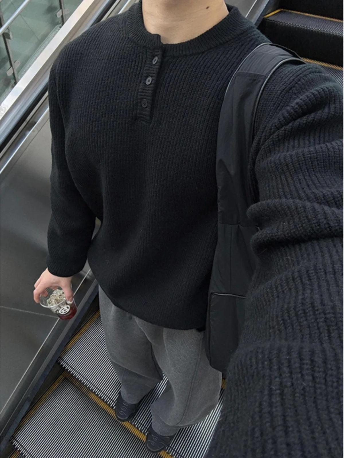 

Cleanfit Bla Henry Collar Knitwear Men's Sle Mature And Stable Inner Wear round Ne American Sle Boy's Casual Long Sve