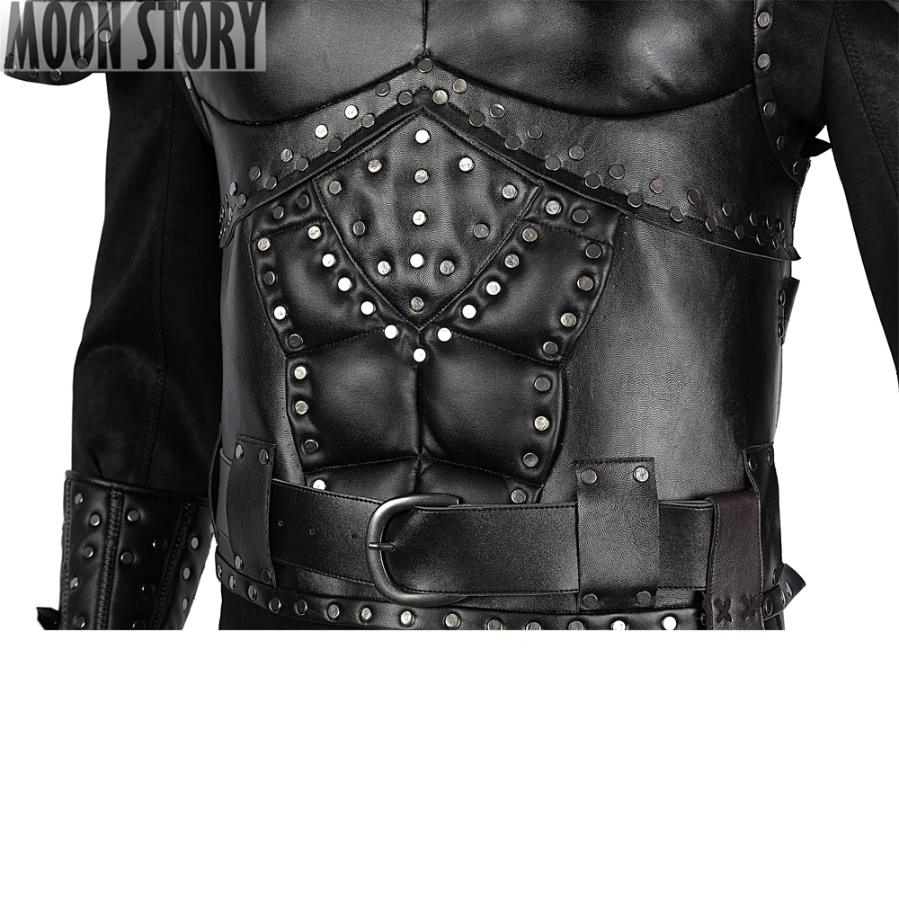 Witcher 2 Superheld Geralt Cosplay Kostuum Volwassen Mannen Battle Pak Zwart Lederen Halloween Uniform Tovenaar Pantser Volledige Set