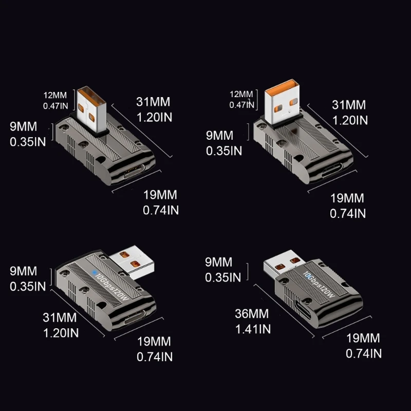 USB3.1 Gen2 SuperSpeed USB 10Gbps USB-A Male to Type-C Female Converter Data Sync and 120W QC PD Charger Adapter Connector