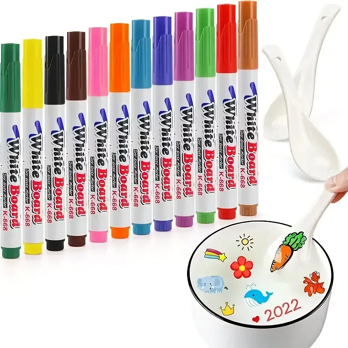 12 Colors Floating Pen with Spoon - Magic Water Floating Painting Pen Set for Creative DIY Art Projects