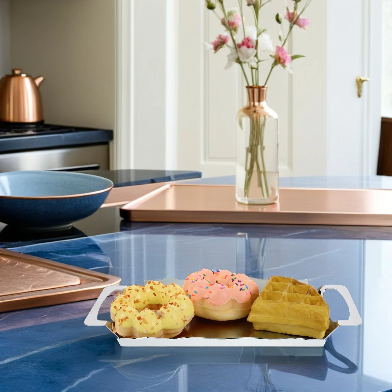 

Rectangle Stainless Steel Snack Tray Serving Tray Buffet Platter with Handles Coffee Table Organizer Wedding Party Silver