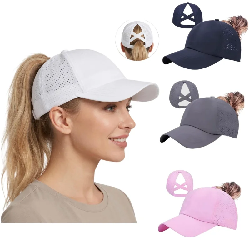 Quick Dry Ponytail Baseball Cap Breathable Mesh Criss Cross 