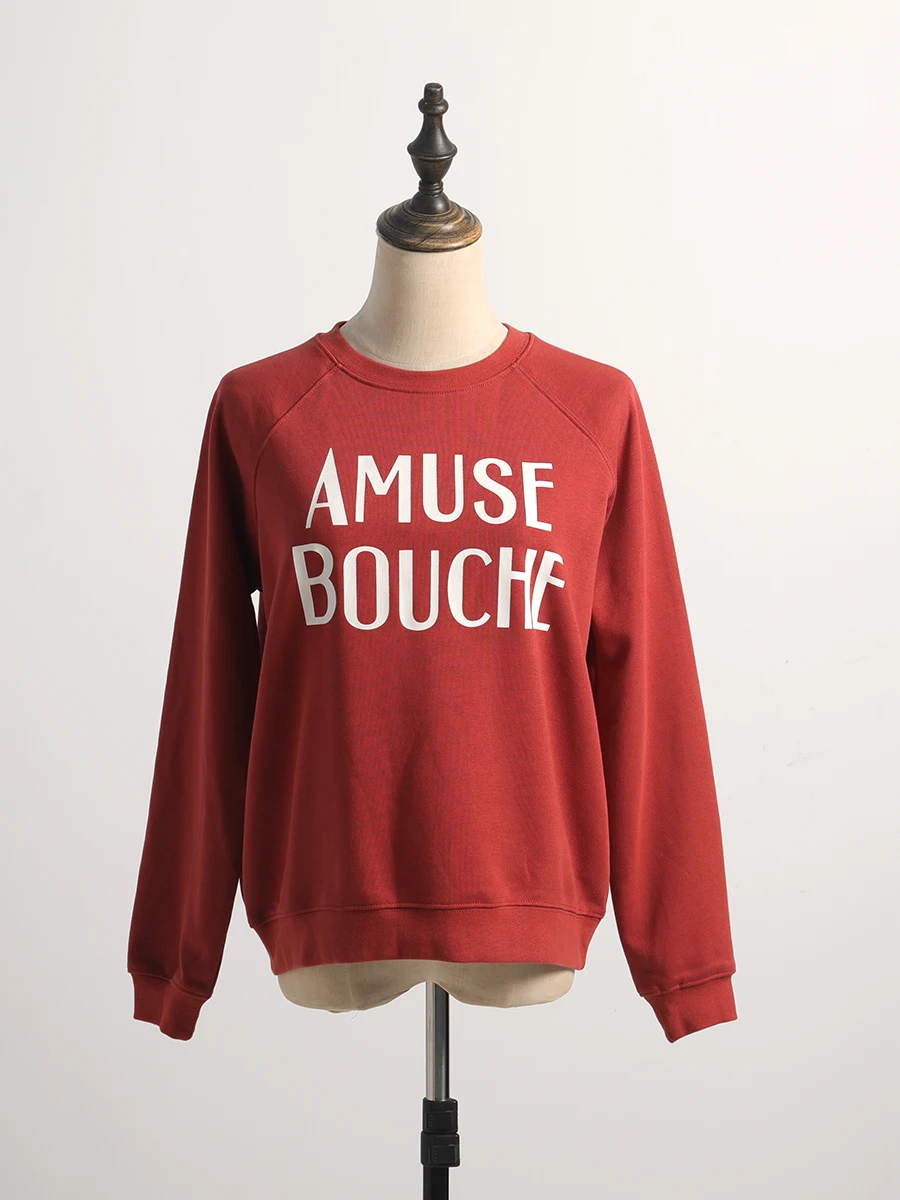 Amuse Bouche Print Sweatshirts 2022 Autumn Organic Cotton Long-sleeved Round Neck Loose Pullover Vintage Casual Mujer Hoodie Top