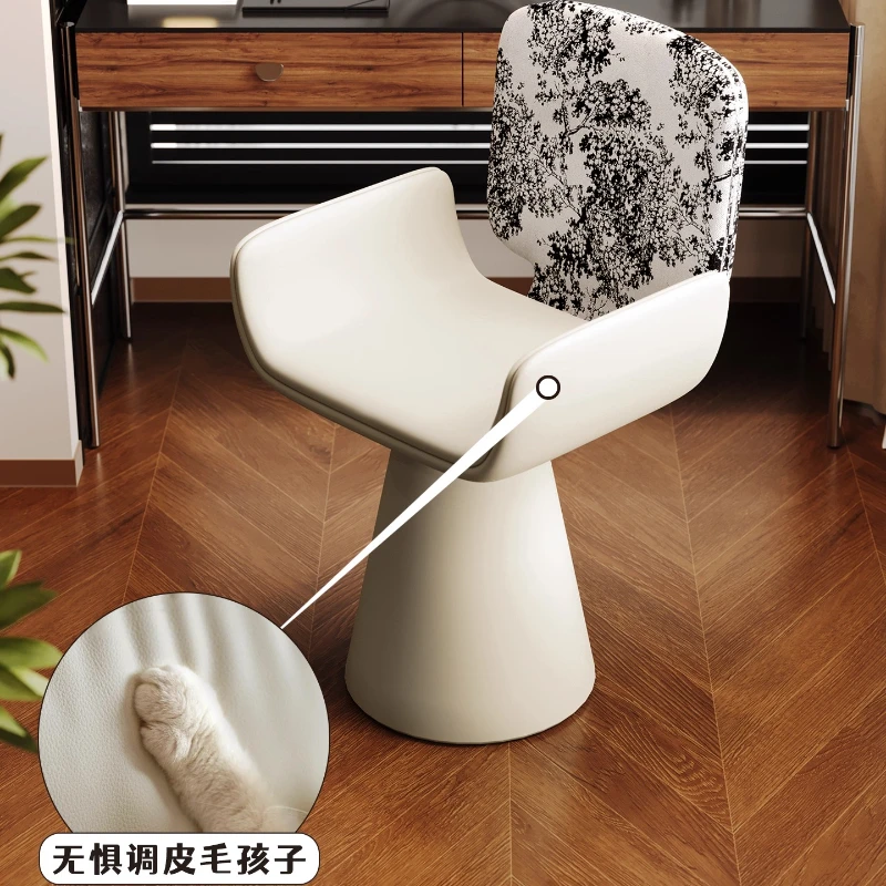 New Swivel Vanity Stool for Girls Room White Makeup Chair with Back Support Aesthetic Anchor Seat Bedroom Dressing Table Ottoman
