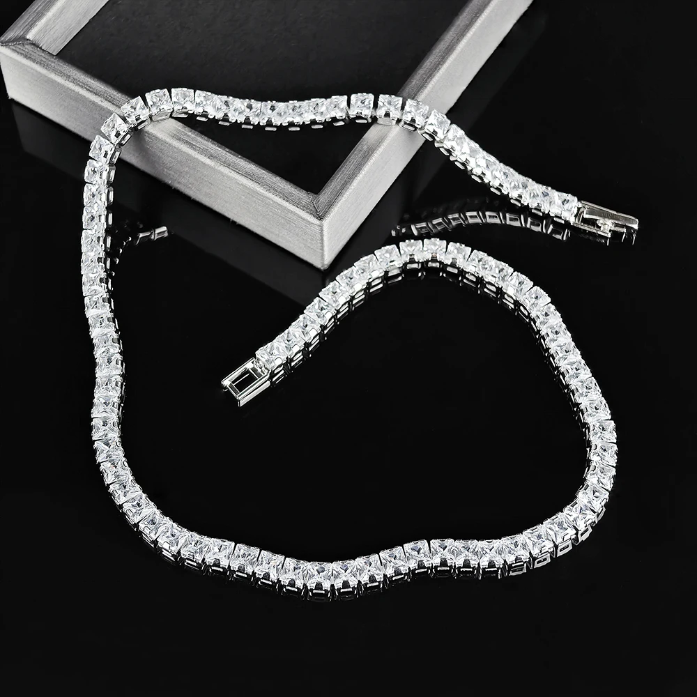 Trendy Square 4mm CZ 40cm Chain Hip Hop Silver Color on The Neck Tennis Necklaces for Women Anniversary Gift Jewelry X7330