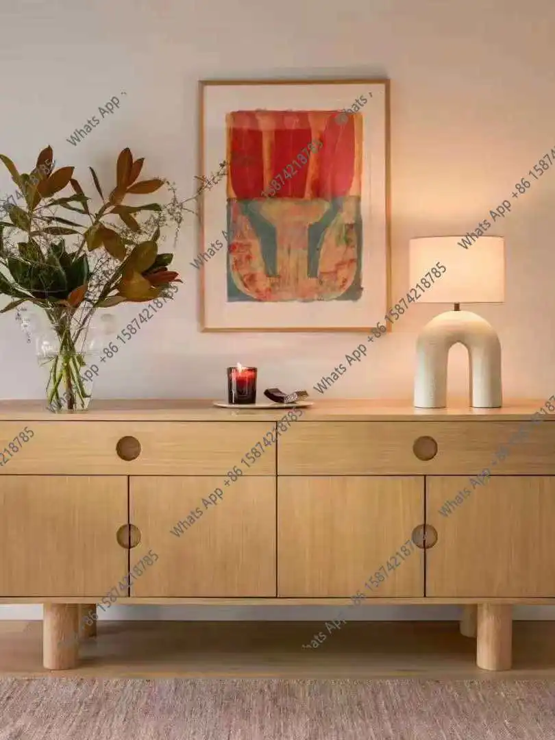 

French retro solid wood creative side cabinet storage designer TV cabinet entrance decoration