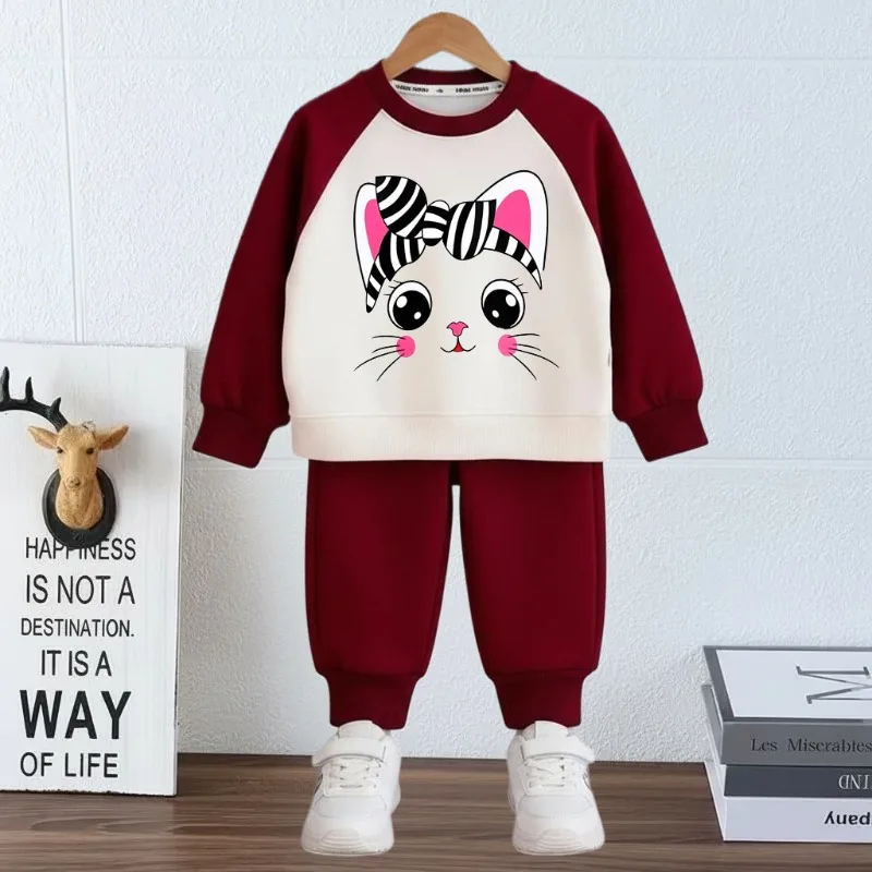 Frühling Neue Stil Nette Gedruckt kinder O Neck Hoodies und Lange Hosen 2 stücke Sets Kinder Lässige Trainingsanzüge Mädchen Sweatshirts set
