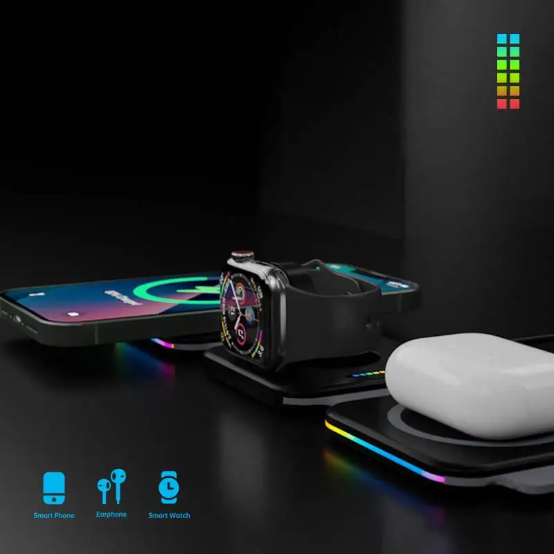 2023 New 10W Magnetic Wireless Charger Stand For Apple Samsung Galaxy Watch iPhone Foldable Fast Charging Station