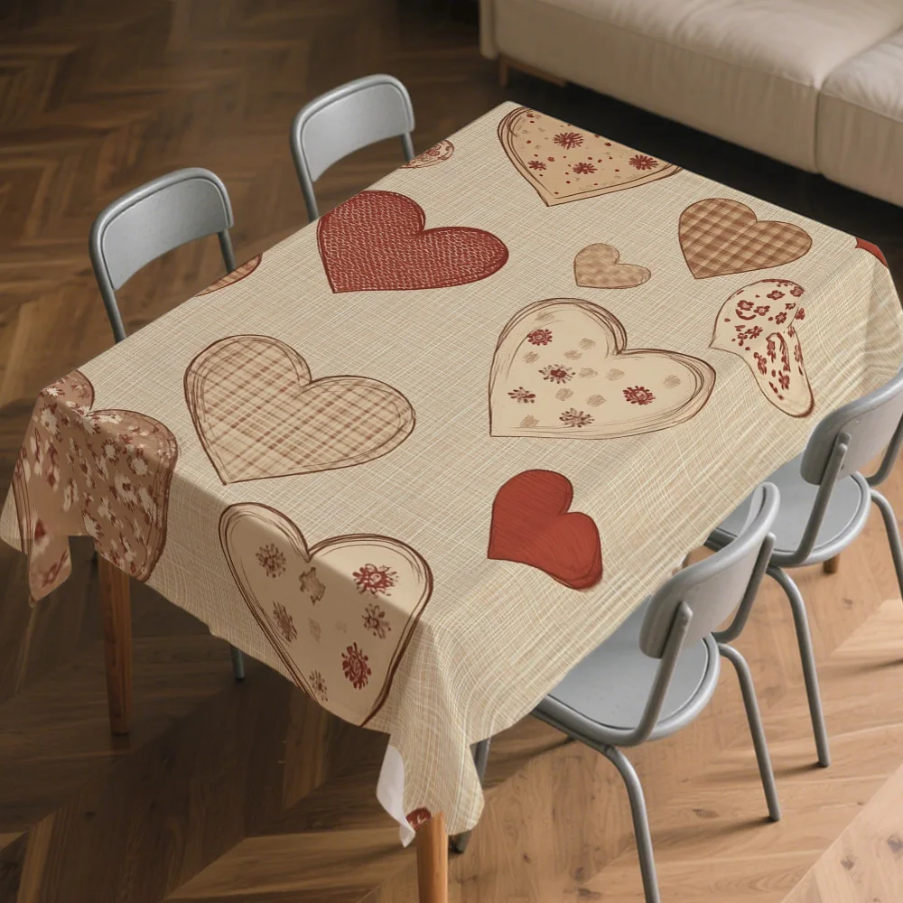 One retro heart-shaped rectangular tablecloth, designed to create a cozy dining atmosphere