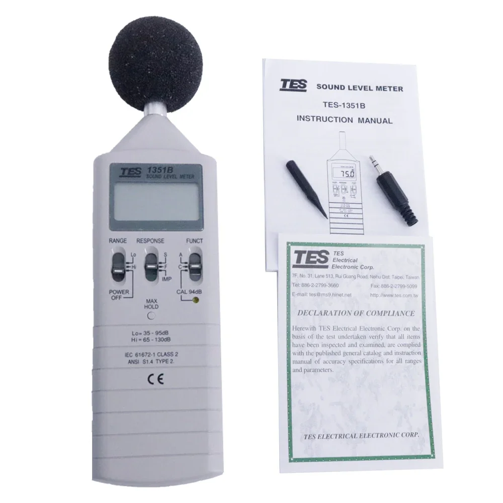 TES-1351B Digital Sound Level Meter Noise Meter Decibel Meter 0.1dB Resolution Frequency Range31.5Hz to 8KHz