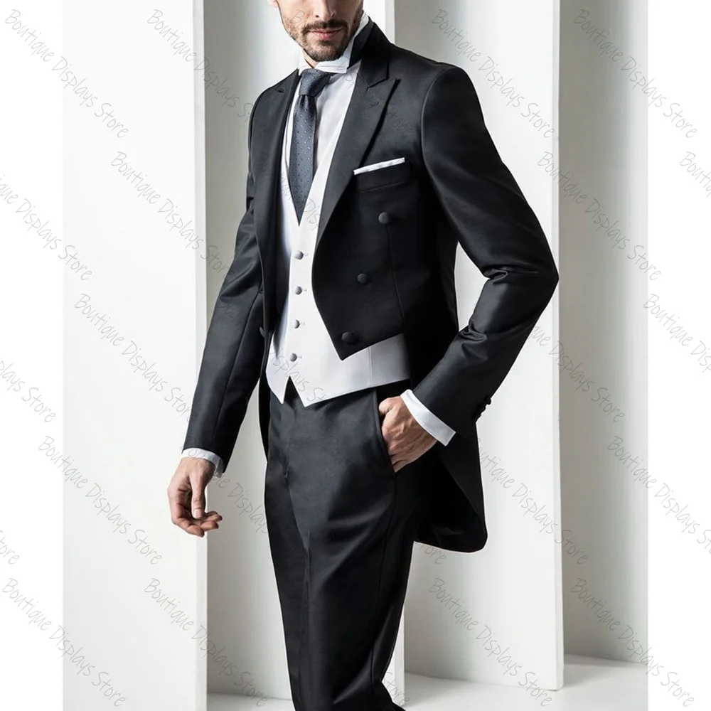 

Elegant Tuxedo Men Suit Double-breasted Peak Lapel 3 Pieces(Jacket+Pants+Vest) Male Formal Wedding Party Set