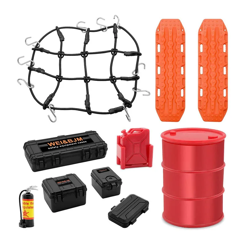 RC Model Decoration Recovery Board/Mini Luggage Net/Oil Drum/Fire Extinguisher/Toolbox for 1/18 1/24 SCX24 TRX4M RC Crawler Car