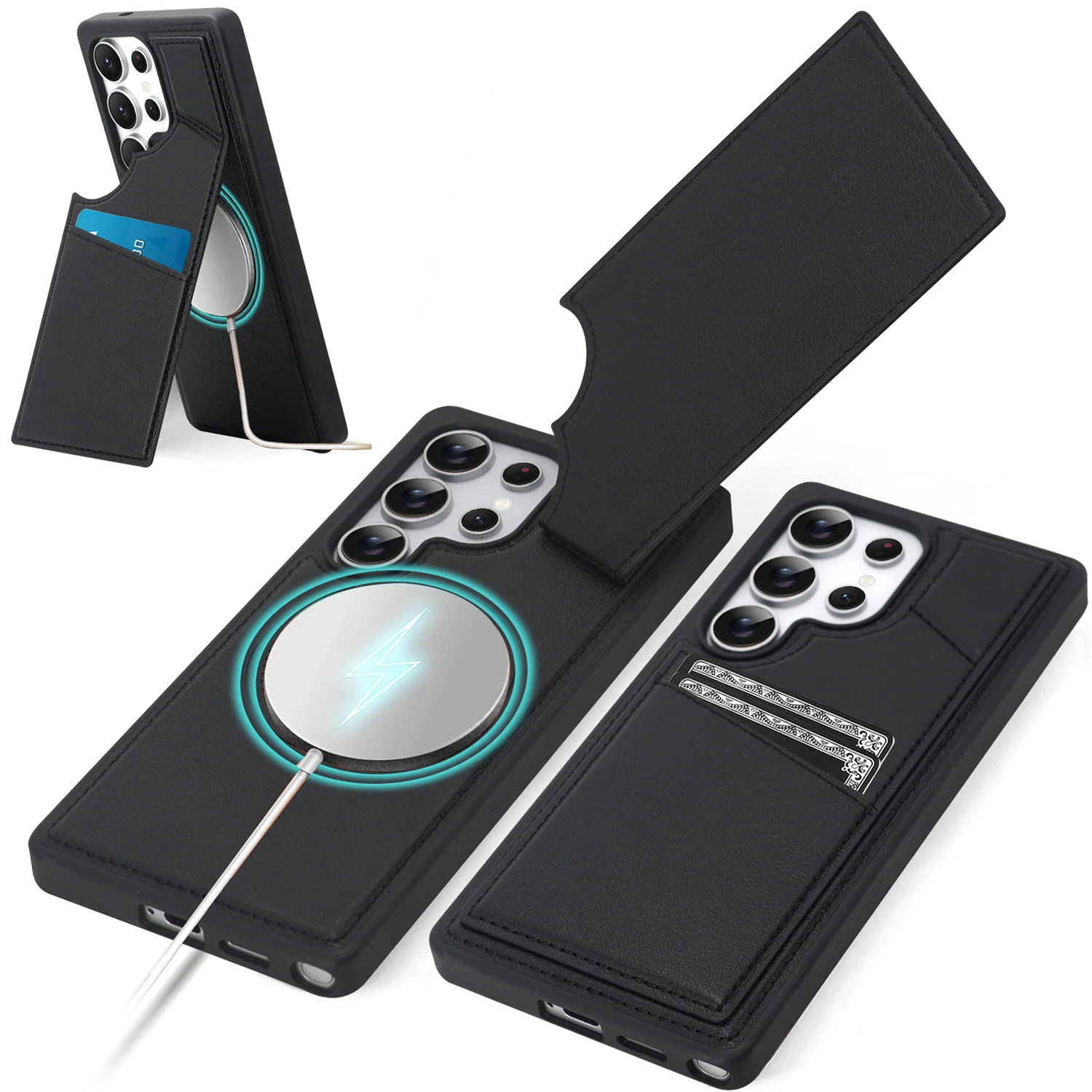 Vollständige Abdeckung aus PU-Leder mit Kartensteckplatz und Ständer, kompatibel mit Galaxy S25ultra S24 Ultra, kabelloses Laden