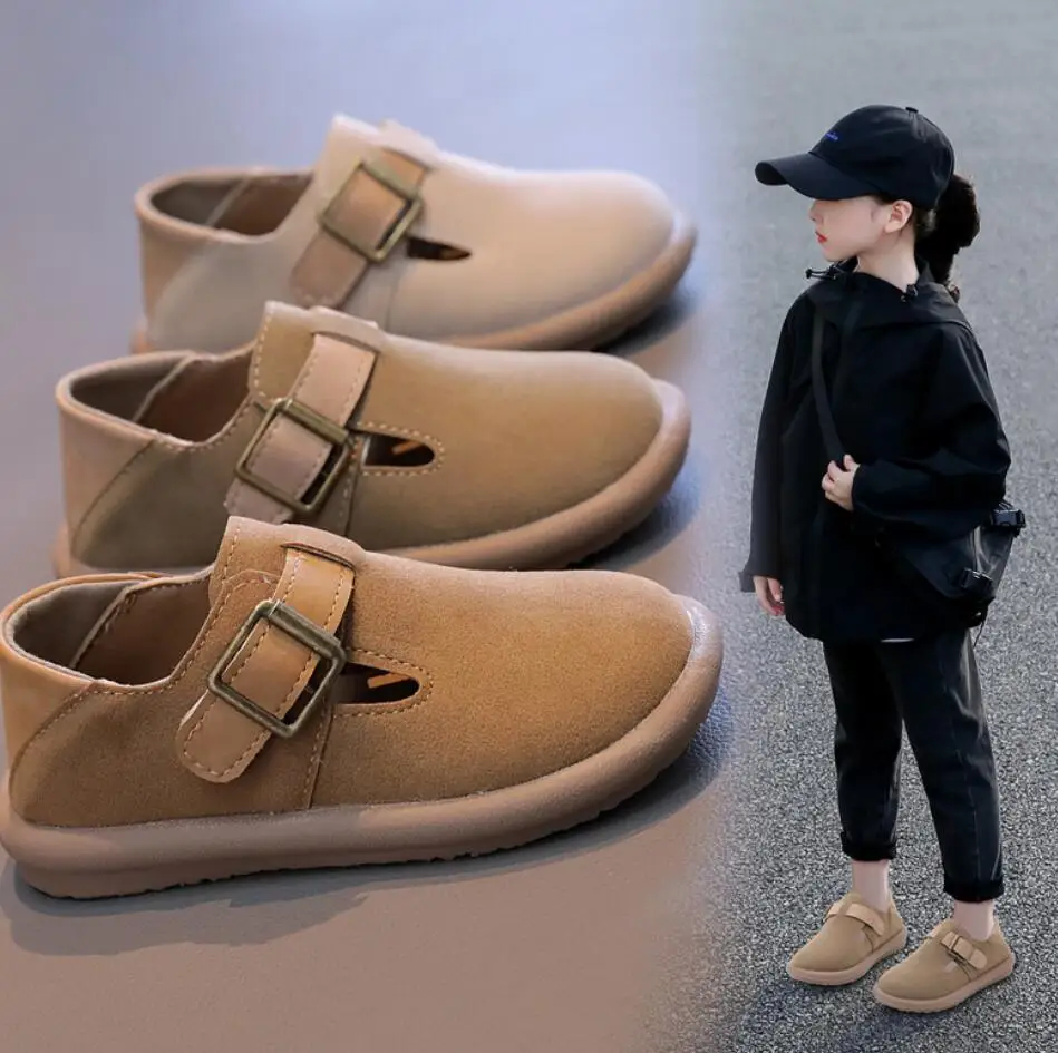 

Kids T Strap Leather Shoes Girls Princess Shoes Retro Soft Breathable Flats Mary Janes Child Baby Sneaker Toddlers Spring Moccas