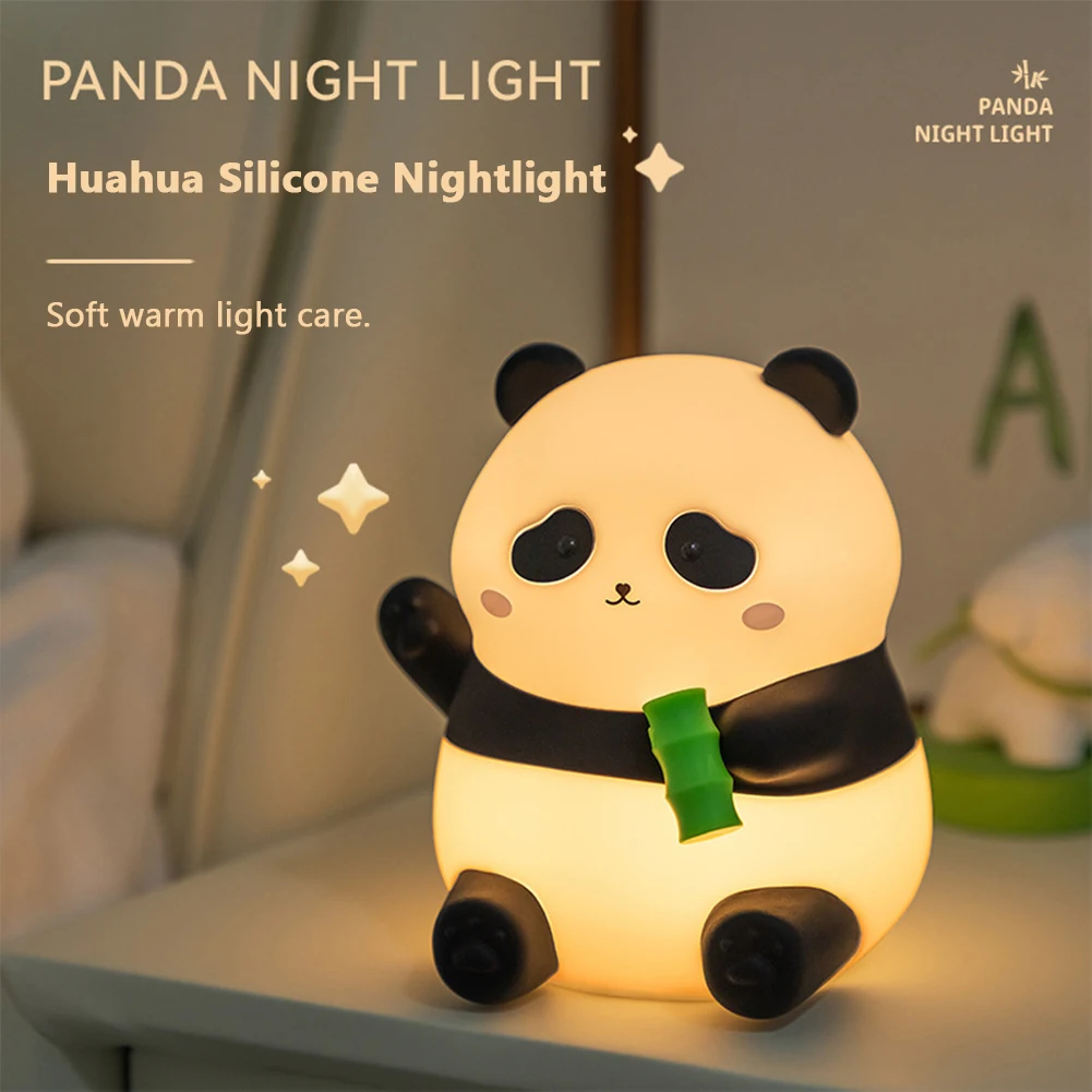 Luz nocturna de silicona regulable para guardería, lámpara táctil bonita de Panda de silicona, recargable por USB, luz nocturna portátil de Animal con temporizador