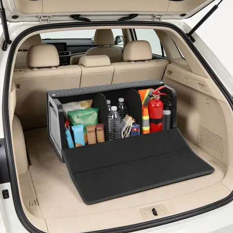 Trunk Organizer, Car Storage Organizer, Car Storage Box with Lid, PU Leather Foldable Trunk Box, 70x33x31.5cm Large Capacity