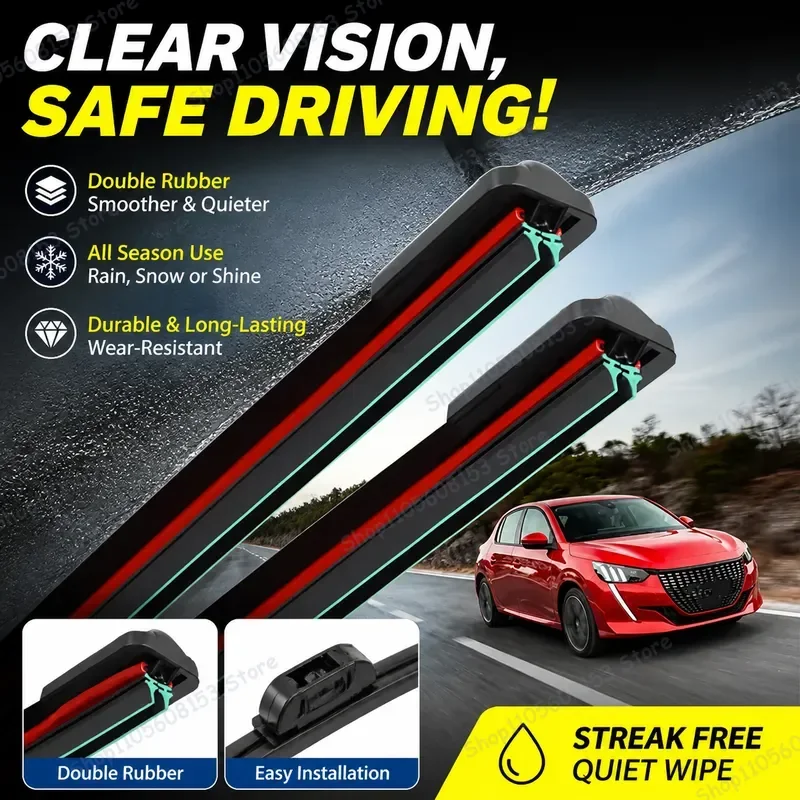 

For Peugeot 208 2012–2018 GTi front rear windshield wiper blades all-weather silent rubber refills car cleaning accessories