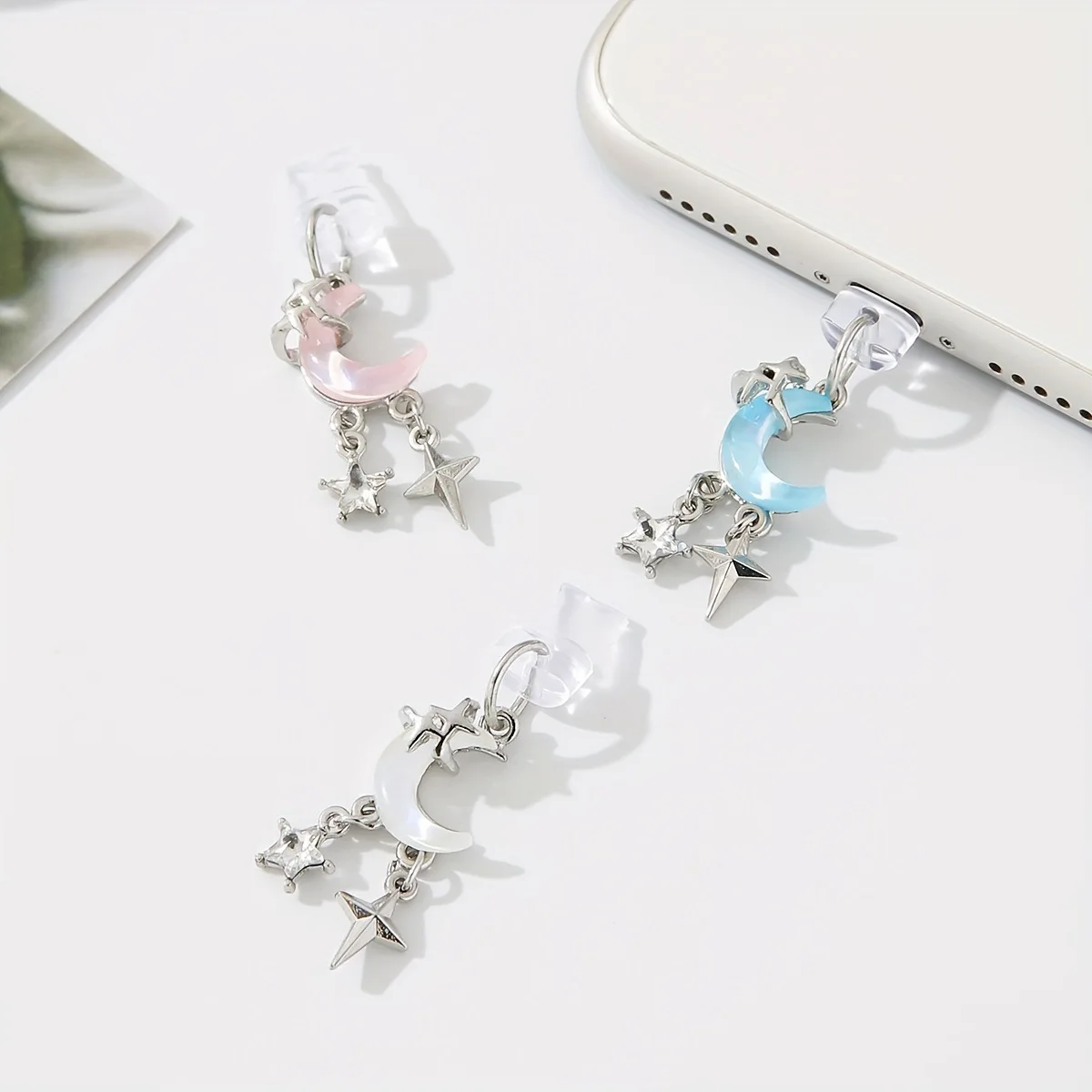 

30pcs Bling Moon Star Pendant Dust Plug for Iphone Accessories Charm Anti Dust Phone Gadgets Cell Phone Accessories Type C Cover